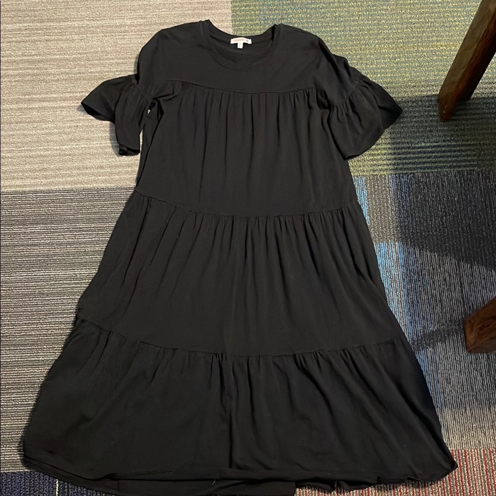Sundry black cotton blend tiered dress 0-2